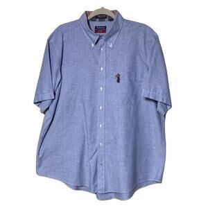 Hathaway Shortsleeve Button Down Shirt Men Size XL Blue Vintage USA Deadstock